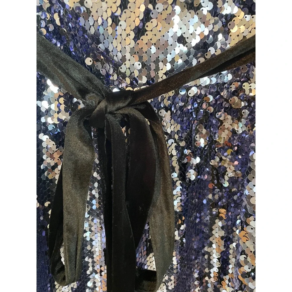 Free People Siren Sequin Mini‎ Dress Velvet Belt Purple Size 4 Party Cocktail